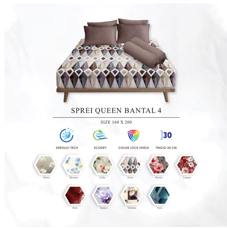 Lady Rose Prime - Sprei Queen 160x200 Tinggi 30Cm Bantal 4